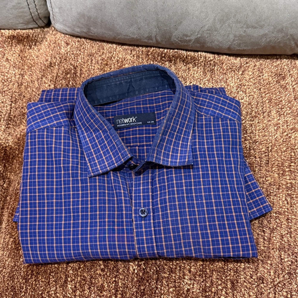 Men's Navy and Brown Checkered Shirt